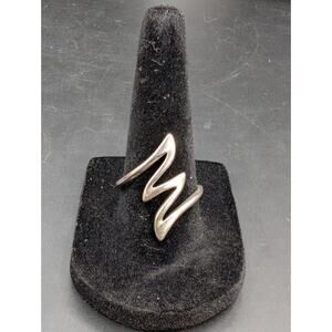 Modernist Zigzag Bypass Ring 925 Sterling Silver Wide Wave Sculptural Size 8.25